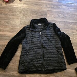 32 Degrees Black Quilted Front Plush-Sleeve Jacket